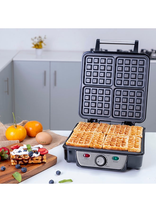 Electric Waffle Maker -  4 Slice Non-Stick Electric Belgian Waffle Maker with Adjustable Temperature Control - Pre-heating, Cool Touch Body - Handle - Automatic Safety Protection 1100.0 W GWM5417 Silver/Black - v1657176335/N11043715A_5