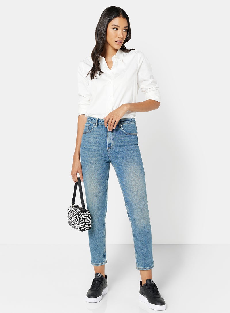 trendyol - High Waist Slim Fit Jeans Blue - Image 1