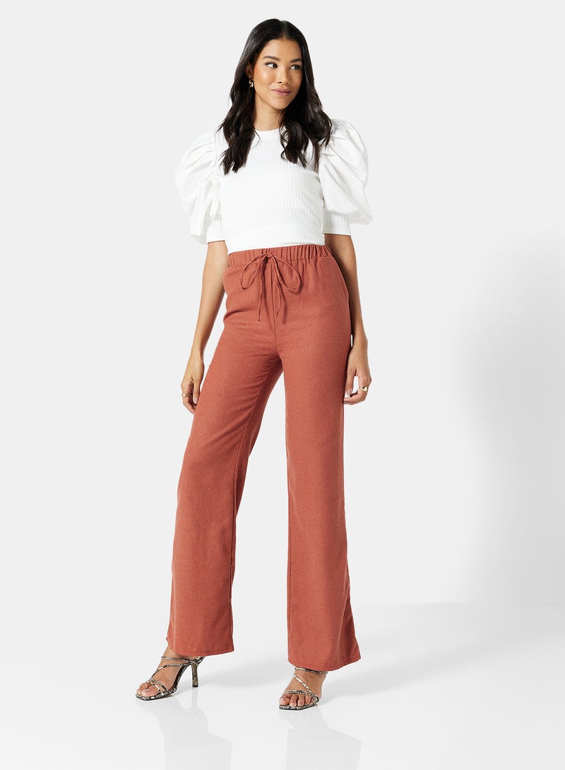 trendyol - Waist Tie Wide Leg Pants Brick - Image 1