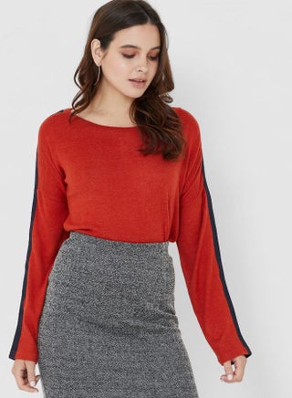 Pannel Stripe Design Long Sleeves Sweatshirt Red Ochre - v1657268884/N41894946V_1