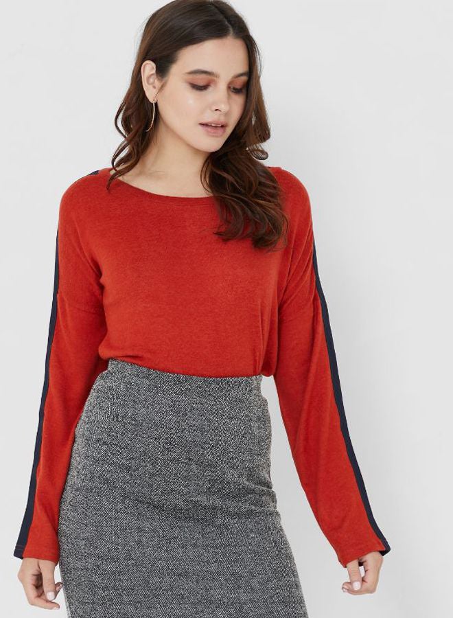 Emoi by Emonite Pannel Stripe Design Long Sleeves Sweatshirt Red Ochre  - Image 1