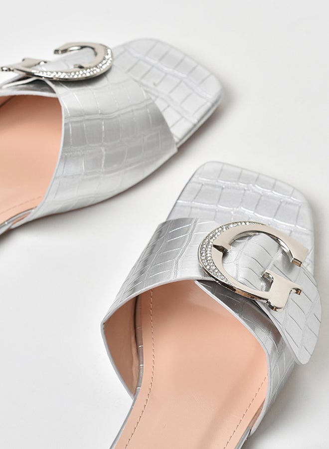 Aila - Animal Pattern Broad Strap Flat Sandals Silver - Image 1