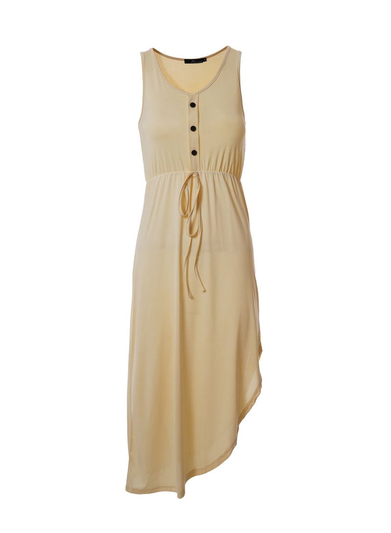 Casual Tank Midi Knit Dress With Drawstring 38 Sand