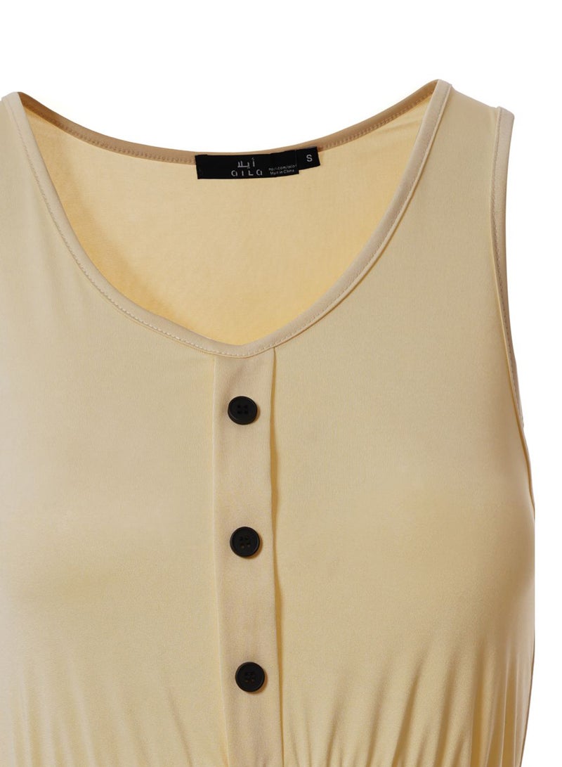 Casual Tank Midi Knit Dress With Drawstring 38 Sand