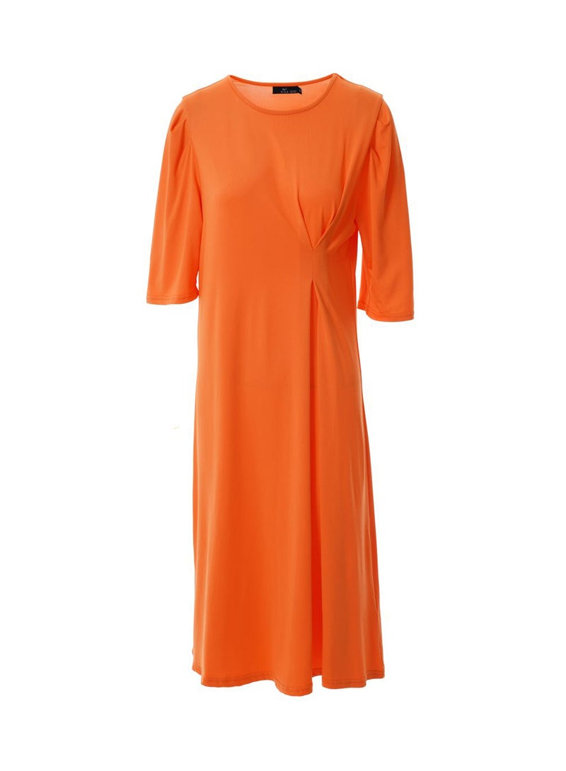 Aila Women's Polyester Blend Short Sleeve Knee Length Dress With Round Neck Orange  - Image 1