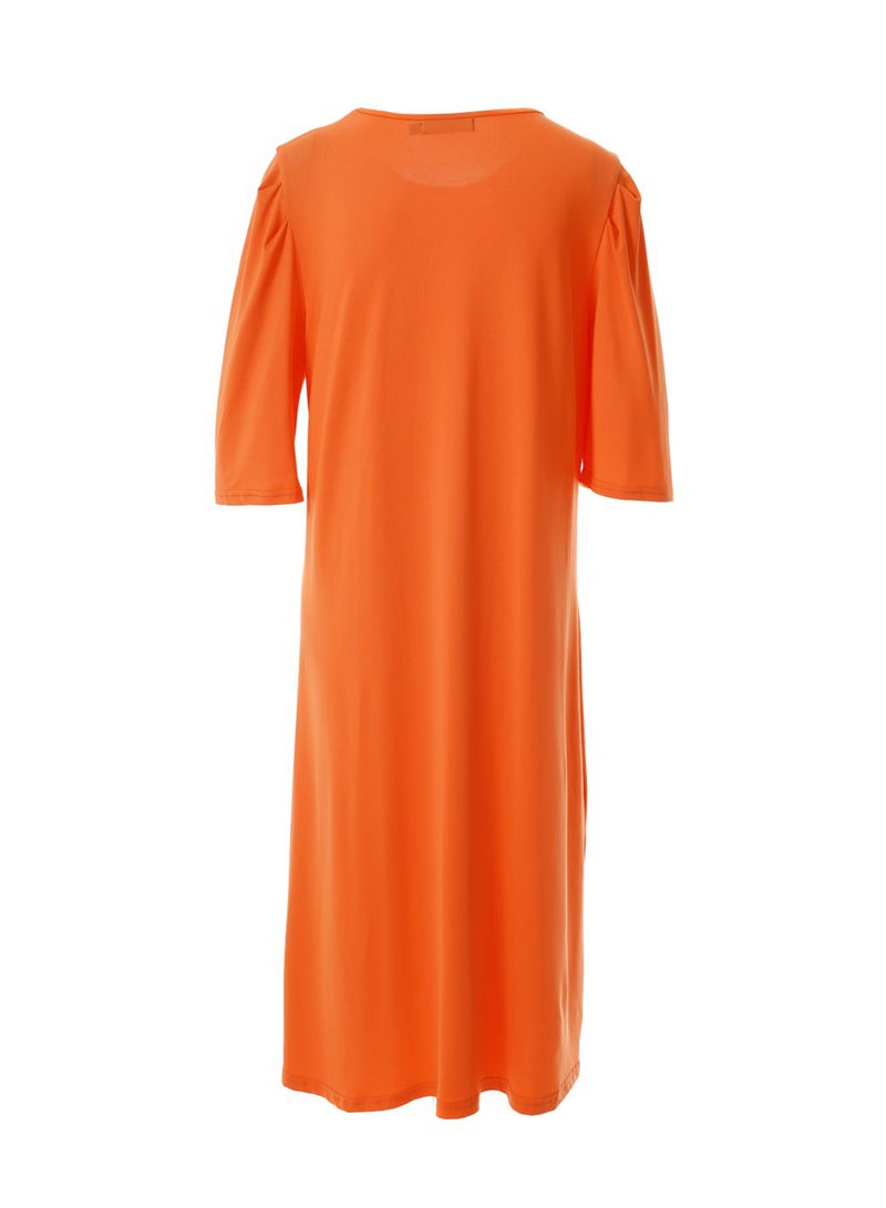 Aila Women's Polyester Blend Short Sleeve Knee Length Dress With Round Neck Orange  - Image 2