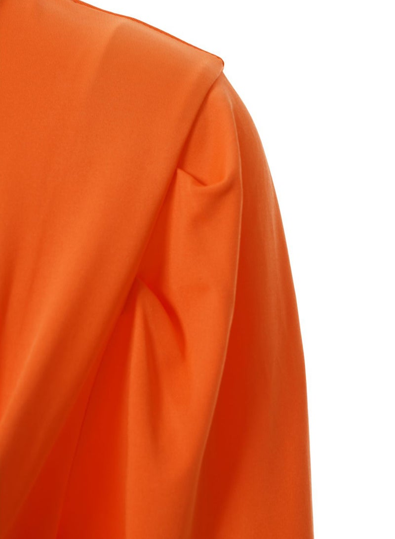 Aila Women's Polyester Blend Short Sleeve Knee Length Dress With Round Neck Orange  - Image 3