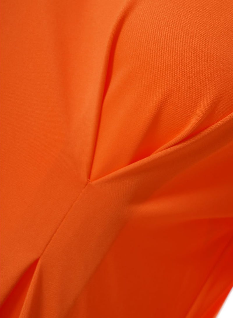 Aila Women's Polyester Blend Short Sleeve Knee Length Dress With Round Neck Orange  - Image 4