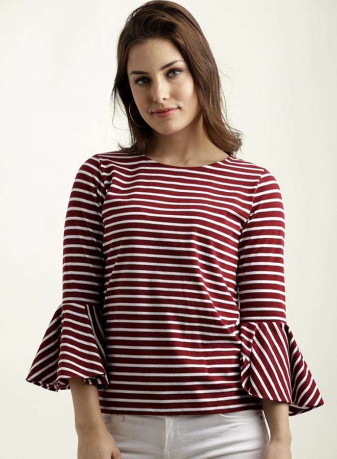 Miss Chase - A Mot In Time Striped Top Maroon/White - Image 1