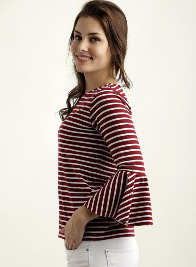 Miss Chase - A Mot In Time Striped Top Maroon/White - Image 1
