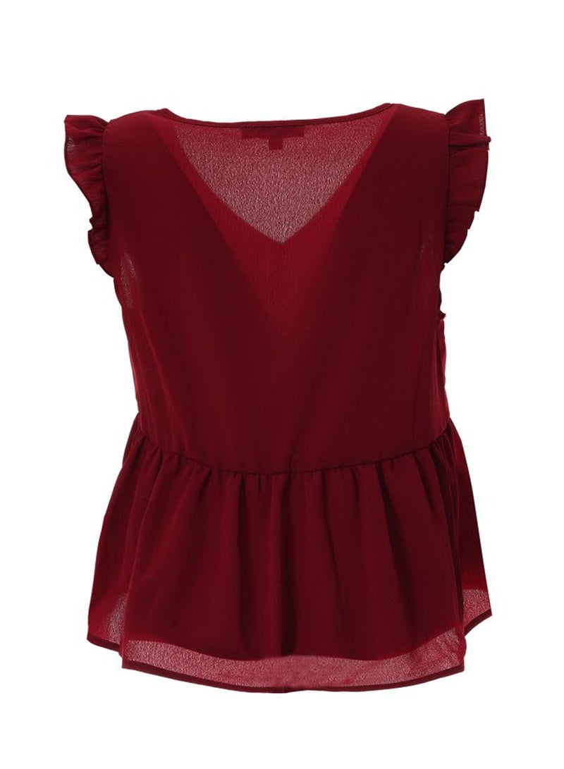 Aila Women's Plain Basic Design Casual V-Neck Top Red - Image 2