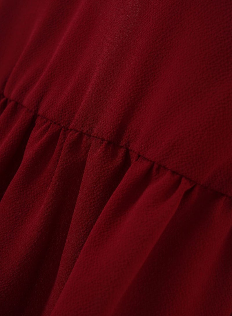 Aila Women's Plain Basic Design Casual V-Neck Top Red - Image 3