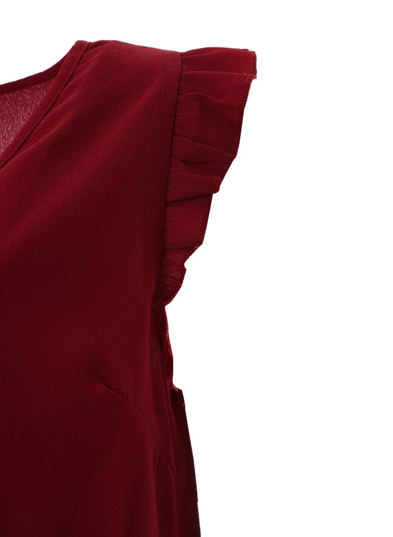 Aila Women's Plain Basic Design Casual V-Neck Top Red - Image 4