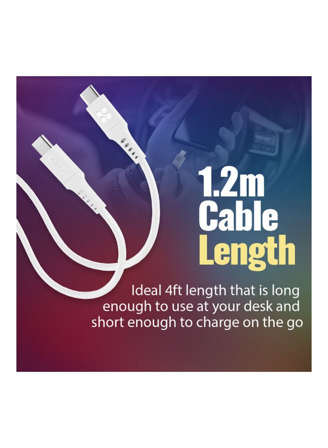 PROMATE 60W Power Delivery Ultra-Fast USB-C Soft Silicon Cable 1.2M White  - Image 5