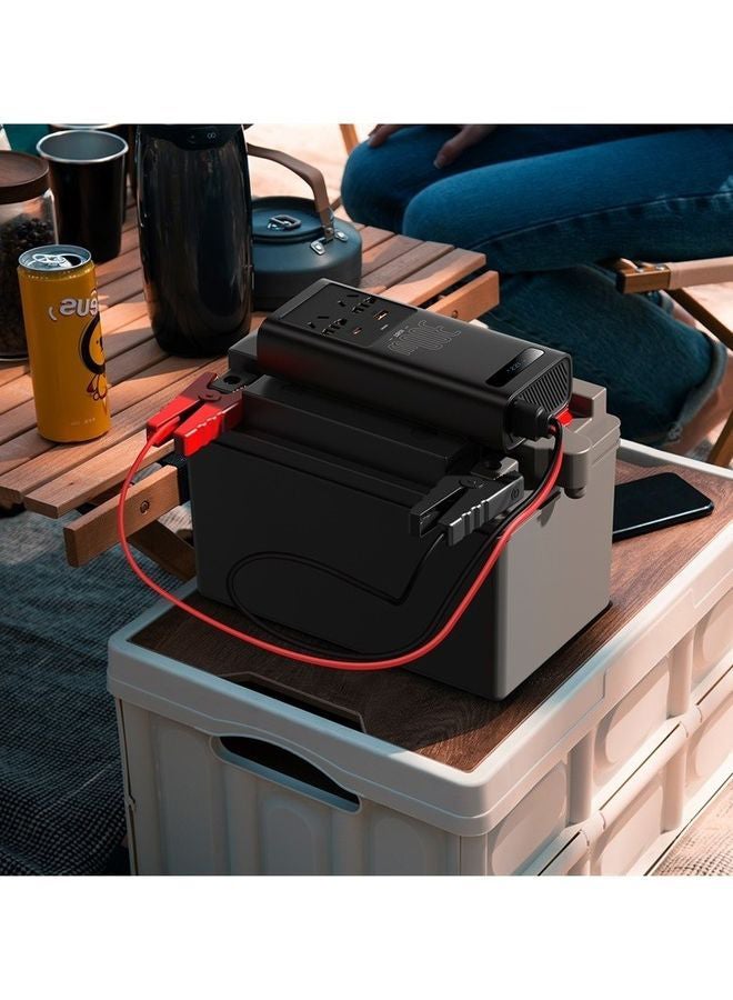 Baseus - IGBT Technology Power Inverter 300W Type-C USB AC Socket Car Charger (220V US/EU) High Power Multi-function Inverter with Cooling Fan for Camping/Self-driving Trip Black - Image 1