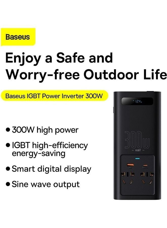 Baseus - IGBT Technology Power Inverter 300W Type-C USB AC Socket Car Charger (220V US/EU) High Power Multi-function Inverter with Cooling Fan for Camping/Self-driving Trip Black - Image 1