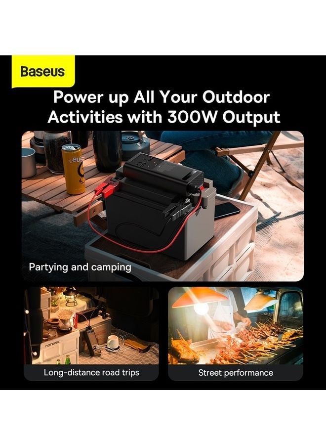Baseus - IGBT Technology Power Inverter 300W Type-C USB AC Socket Car Charger (220V US/EU) High Power Multi-function Inverter with Cooling Fan for Camping/Self-driving Trip Black - Image 1