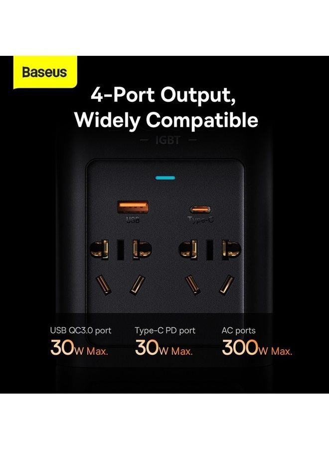 Baseus - IGBT Technology Power Inverter 300W Type-C USB AC Socket Car Charger (220V US/EU) High Power Multi-function Inverter with Cooling Fan for Camping/Self-driving Trip Black - Image 1