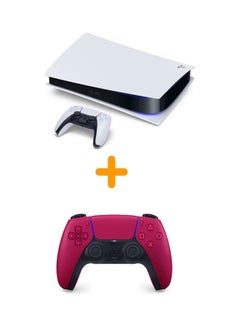 وحدة تحكم إصدار القرص المضغوط لجهاز PlayStation 5 + وحدة تحكم DualSense باللون الأحمر الإضافية