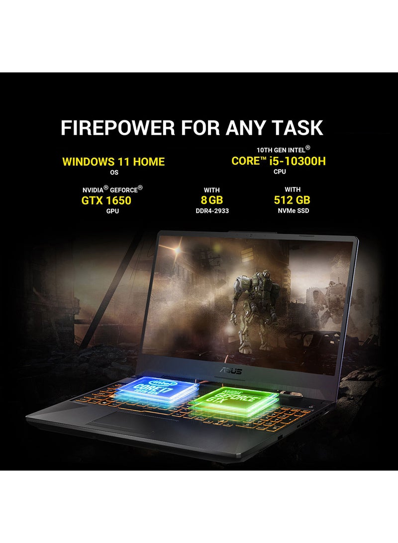 ASUS - TUF Gaming F15 FX506LHB-HN323W Laptop With 15.6-Inch FHD Display, Core i5-10300H Processor / 8GB RAM / 512GB SSD / 4GB NVIDIA GeForce GTX 1650 Graphics / HD Webcam / RGB-Backlit /  Bonfire   Windows 11 English/Arabic Bonfire Black - Image 1
