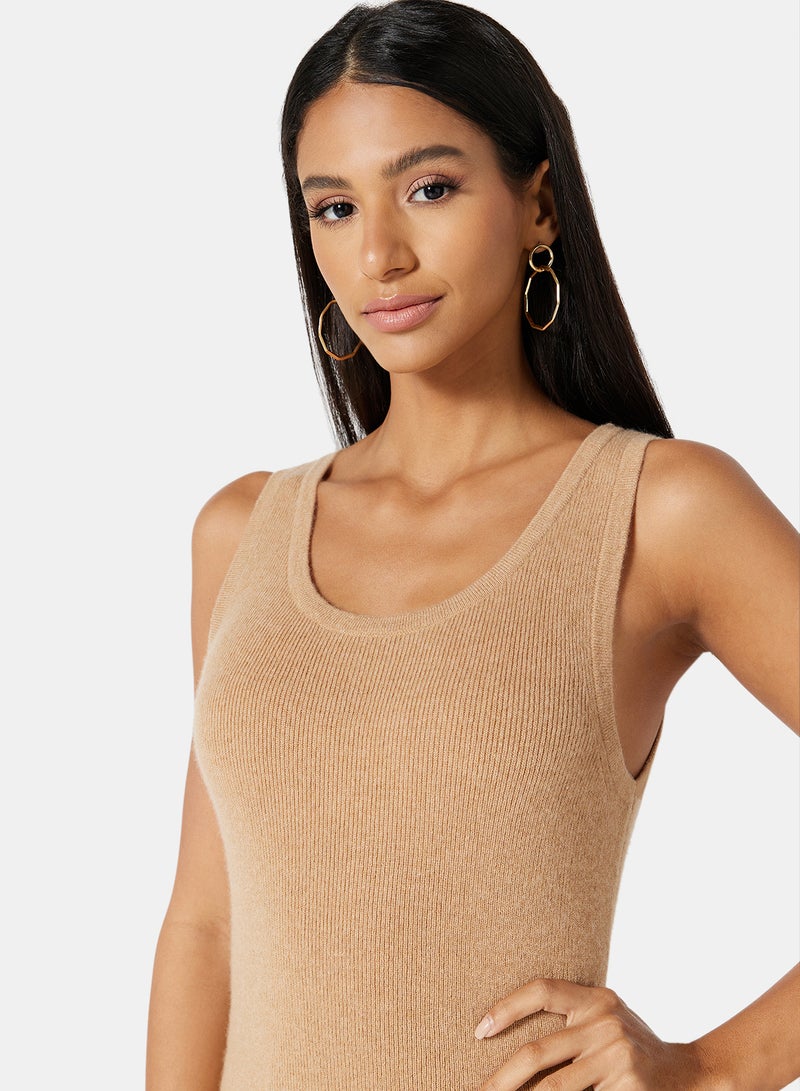 MANGO - Cable Knit Design Scoop Neck Sleeveless Vest Camel - Image 1