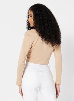 LABEL RAIL V-Neck Cropped T-Shirt Beige  - Image 2