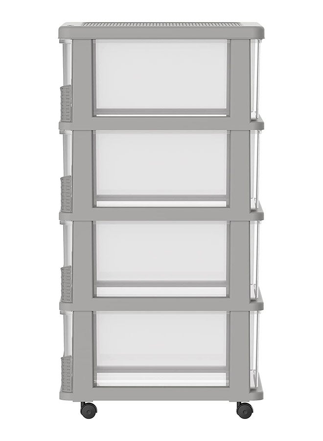 Cosmoplast - Cedarattan 4 Tier Storage 92x50x40cm Cabinet with Wheels & Drawers(Grey) Curver Grey 92x50x40cm - Image 1