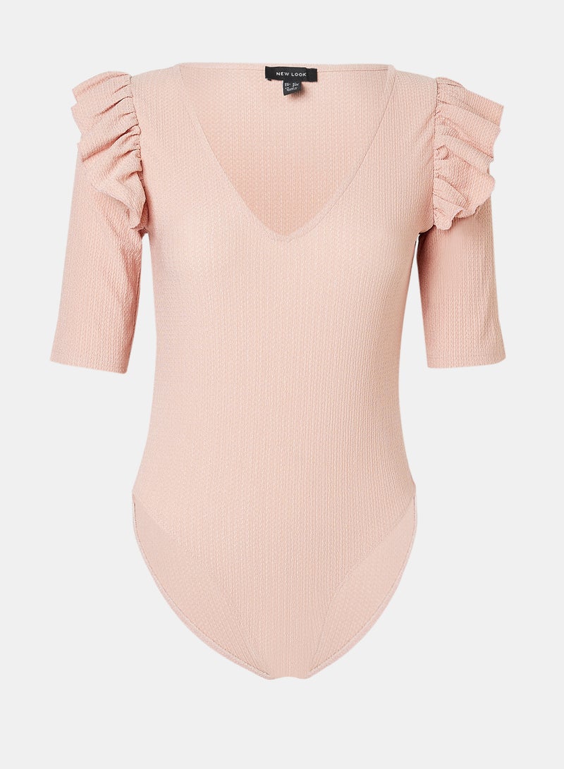 NEW LOOK - Ribbed Flared Sleeve Bodysuit Nude - Image 1