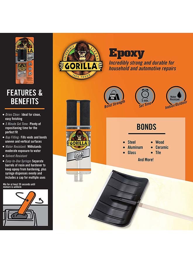 Gorilla - 2 Part Epoxy, 5 Minute Set, .85 Ounce Syringe, (Pack of 1) Clear - Image 1