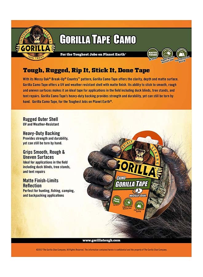 Gorilla Tape Camouflage, Heavy Duty Backing, UV & Water Resistant, Indoor & Outdoor, Matte Finish,  1.88 in x 9 yd, (Pack of 1) Mossy Oak Print  - Image 3