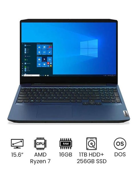 IdeaPad Gaming 3 15ARH05 Laptop – With 15.6' FHD IPS 120Hz Display / AMD Ryzen 7 4800H 8-Cores / 16GB RAM / 1TB HDD / 256GB SSD / NVIDIA GeForce GTX 1650 4GB Graphics / Blue LED Backlit Keyboard / Dos English/Arabic Blue