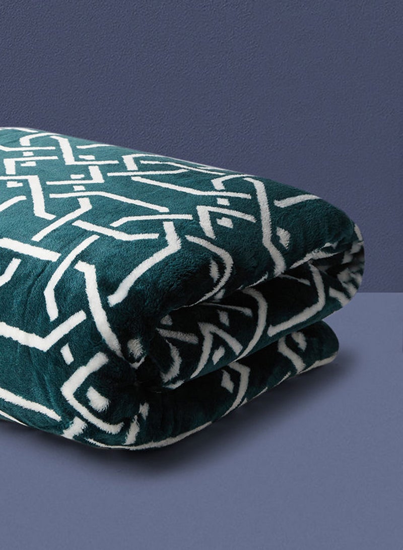 Noon East - Lightweight Summer Blanket Queen Size 440 GSM Printed Extra Soft Fleece All Season Blanket Bed And Sofa Throw Teal Lattice 150 x 200cm - Image 1