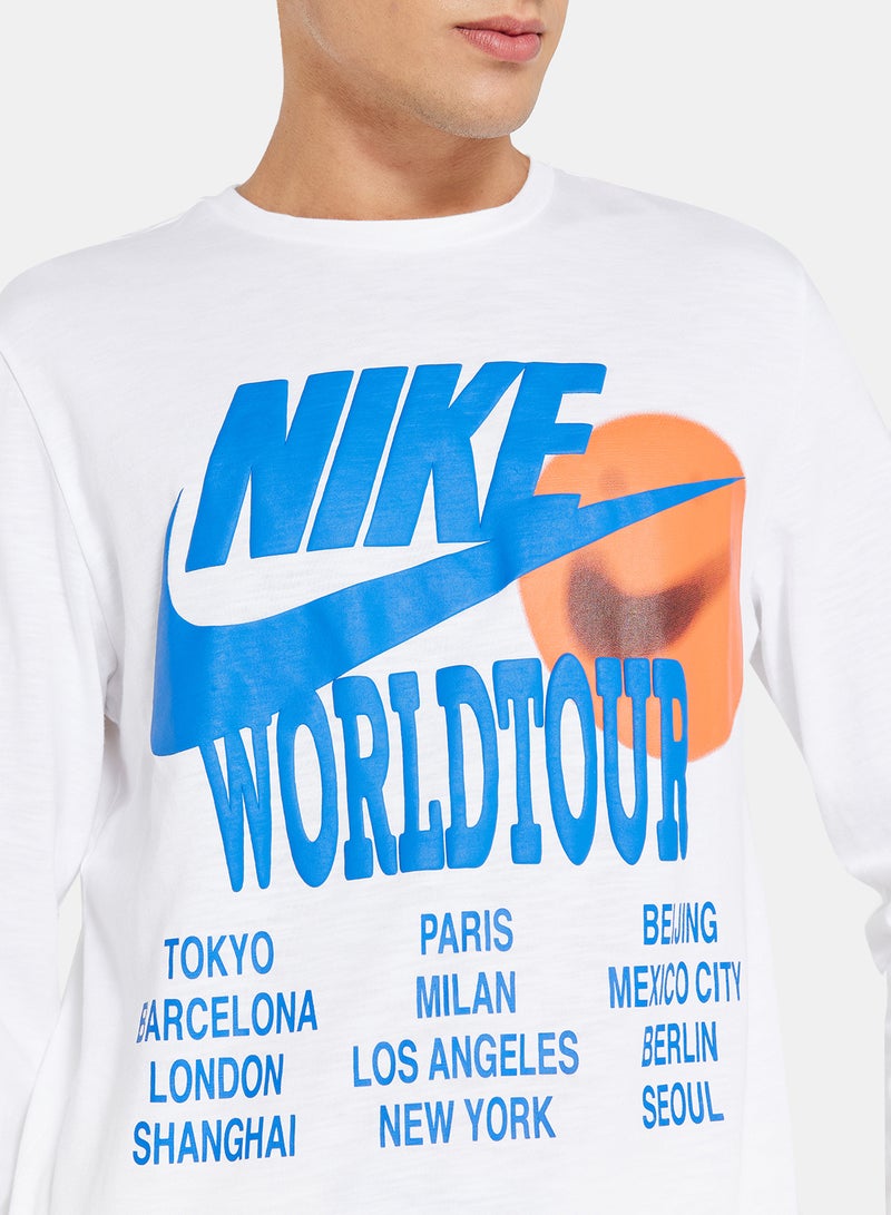 Nike NSW World Tour Long Sleeve T-Shirt White - Image 3