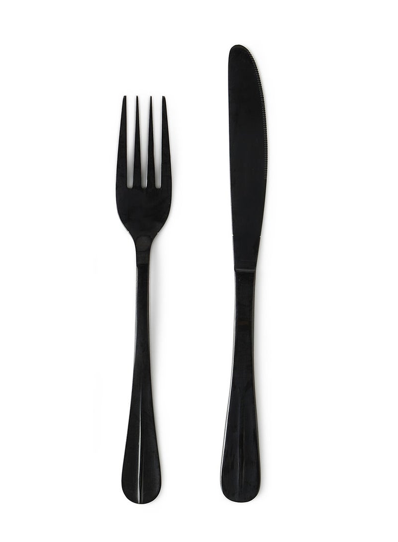 Noon East - 16 Pc Set 16 Piece Cutlery Set - Made Of Stainless Steel - Silverware Flatware - Spoons And Forks Set, Spoon Set - Table Spoons, Tea Spoons, Forks, Knives - Serves 4 - Design Black Flowrish Black Flowrish - Image 1