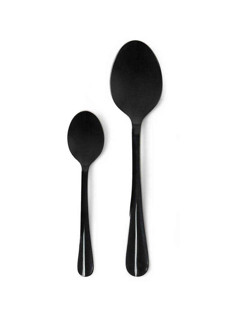 Noon East - 16 Pc Set 16 Piece Cutlery Set - Made Of Stainless Steel - Silverware Flatware - Spoons And Forks Set, Spoon Set - Table Spoons, Tea Spoons, Forks, Knives - Serves 4 - Design Black Flowrish Black Flowrish - Image 1