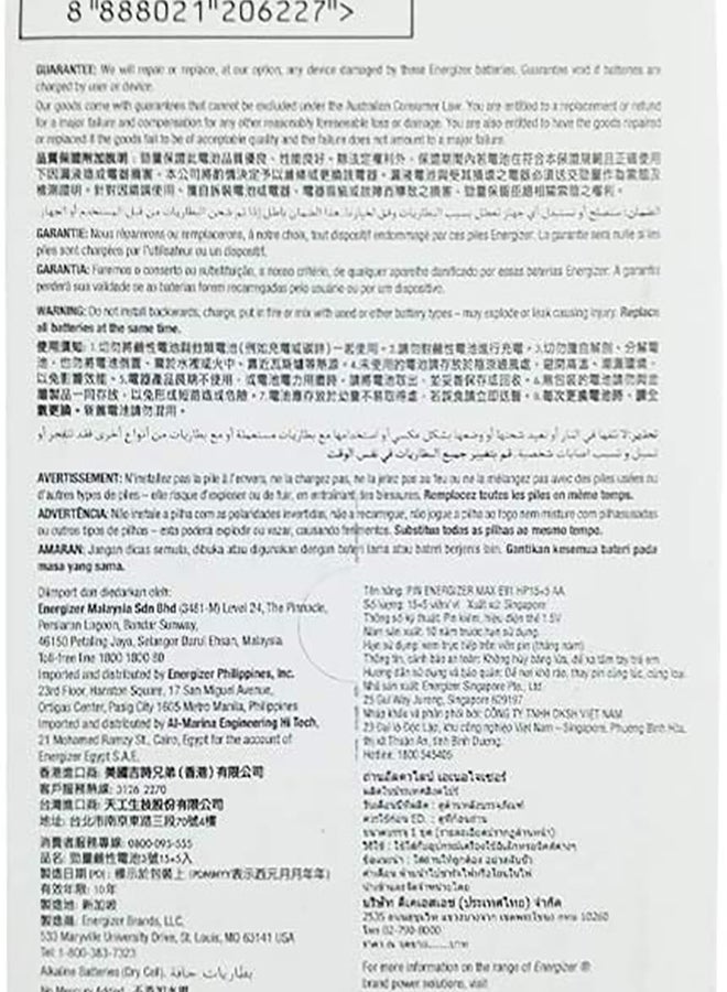 Energizer Pack Of 20 Max 1.5V Alkaline AA Batteries Silver/Black - Image 3