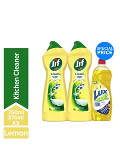 Jif Cream Cleaner Lemon 750ml And  Dishwash 375ml Pack Of 3 Multicolour 