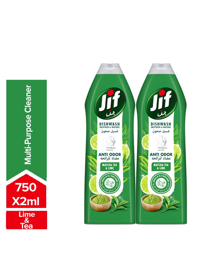 Jif Anti Odor Dishwashing Liquid For 100% Grease Removal Lime And Matcha Tea Double Foam Power Multicolour 750.0ml 