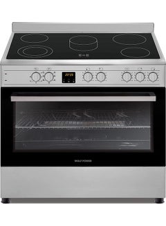 Wolf Power 4 Cooking Zones Vitroceramic Electric Cooker 90 x 60 cm ,Electric Oven with Turbo Fan, 1 year Warranty WGC9060CERMF Silver  - Image 1