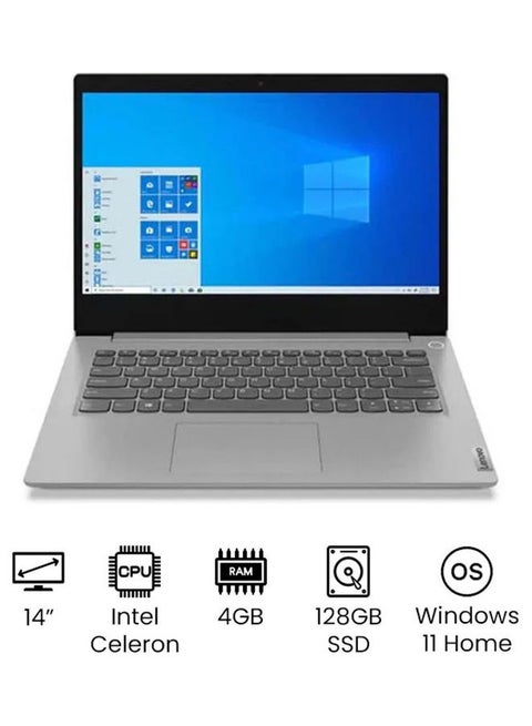 IdeaPad 3 81WH007AAX (Upgraded Version) Laptop With 14-Inch Display, Celeron Processer/4GB RAM/128GB SSD/Intel UHD Graphics /International Version English Grey