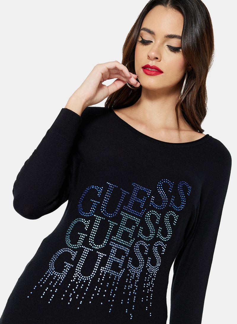 GUESS - Logo Print Sweater Black - Image 1