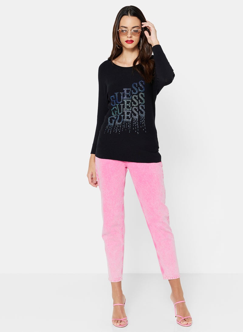 GUESS - Logo Print Sweater Black - Image 1
