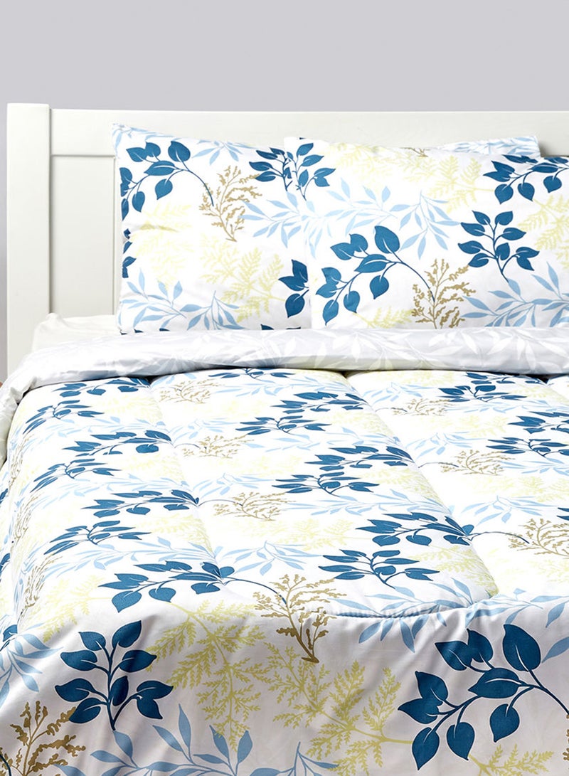 Amal - Comforter Set King Size- All Season Everyday Use Bedding Set Extra Soft Microfiber With 1 Comforter 220 x 240cm+ 2 Pillow Covers 50X75 Cm - White/Blue/Yellow 220 x 240cm Polyester White/Blue/Yellow 220 x 240cm - Image 1