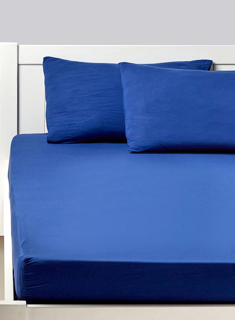 Fitted Bedsheet Set Single Size Size Microfiber Material Light Weight Soft Feel Everyday Use 90 GSM 1 Bed Sheet And 2 Pillow Case Navy Blue Color Polyester Navy Blue 120 x 200 + 33cm