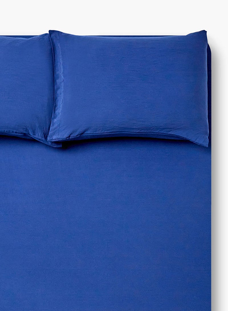 Fitted Bedsheet Set Single Size Size Microfiber Material Light Weight Soft Feel Everyday Use 90 GSM 1 Bed Sheet And 2 Pillow Case Navy Blue Color Polyester Navy Blue 120 x 200 + 33cm