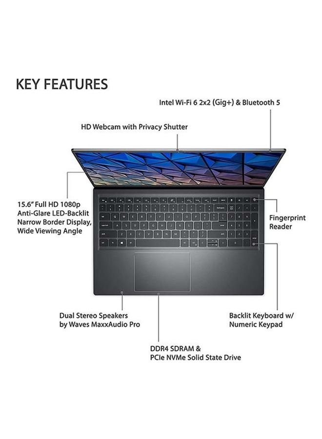 DELL - Inspiron 5510 Profesional with 15.6-inch Full HD Display/Core i5-11300H Processor/16GB RAM/512GB SSD/Intel Iris Xe Graphics/Windows 11 English/Arabic Silver - Image 1