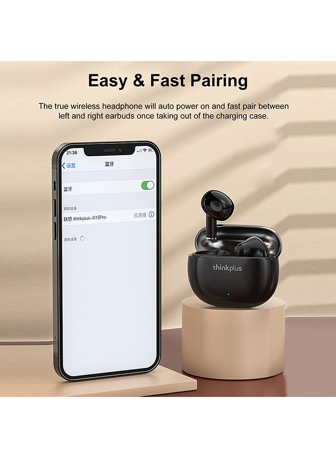 Lenovo - Thinkplus X15 Pro BT5.1 True Wireless Headphones Music Earphone Touch Control Sport Headset with Mic Black - Image 1