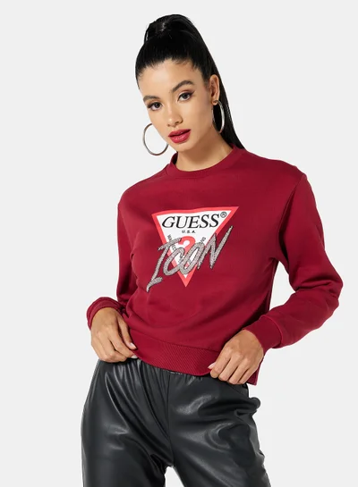 GUESS Icon Logo Sweatshirt Maroon