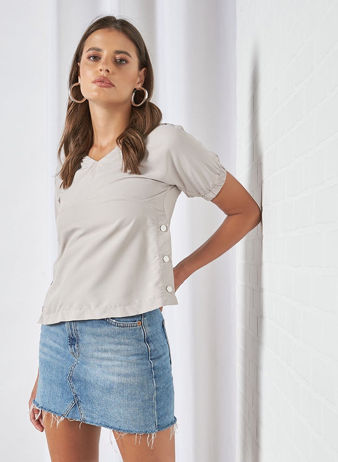 Aila V-Neck Casual Top Grey  - Image 1