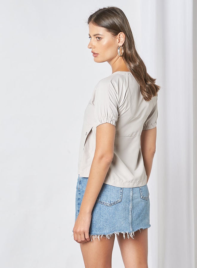Aila V-Neck Casual Top Grey  - Image 3